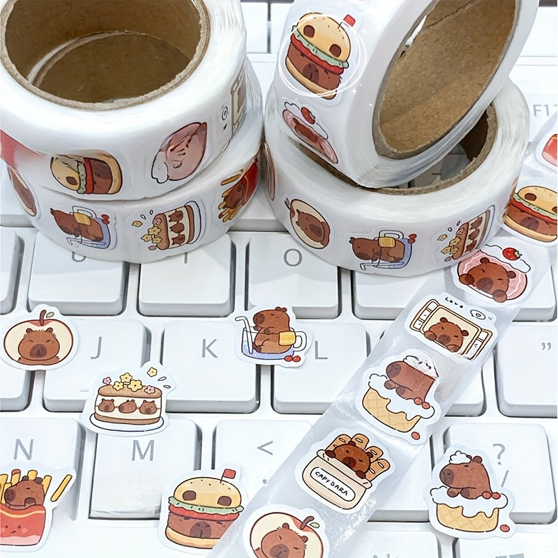 500pcs Capybara Stickers Adorable Animal Designs Sleeping Hamburger Cake