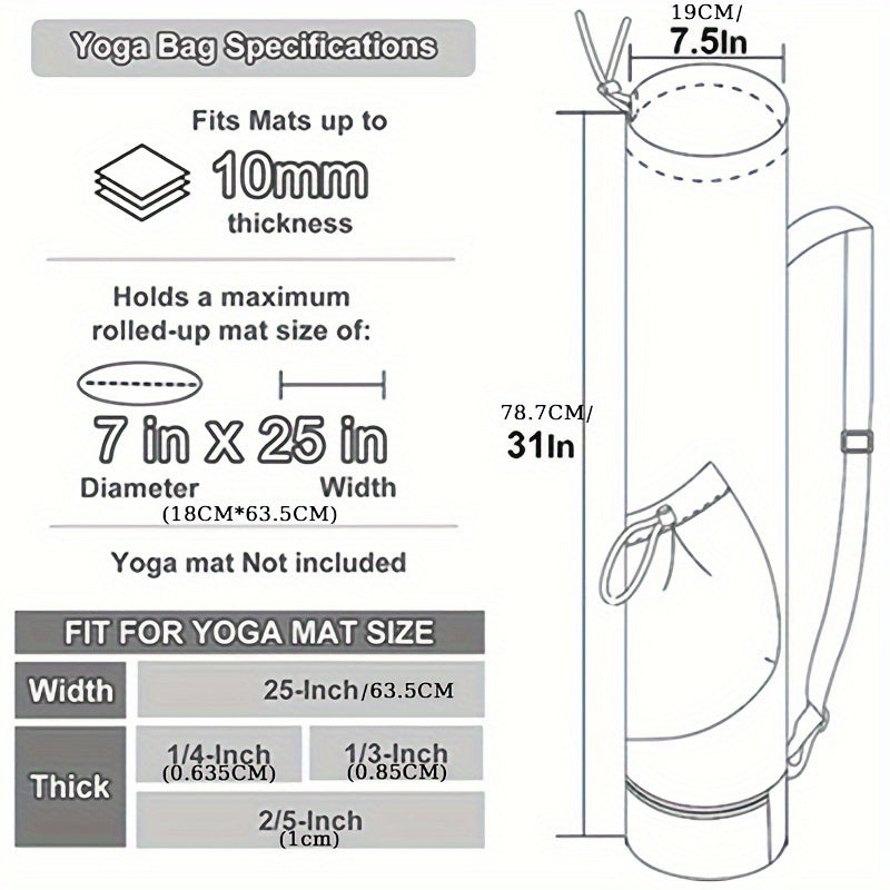 Sports Yoga Mat Storage Bag With Water Bottle Pocket & Bottom Bag