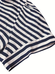 Striped Puff Sleeve Button Up Collar Shirt Dress