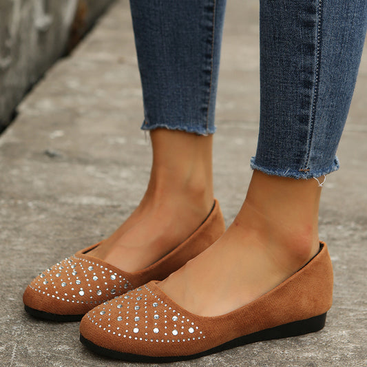 Women's Rhinestone Flat Shoes Soft Sole Slip On Casual Walking Shoes