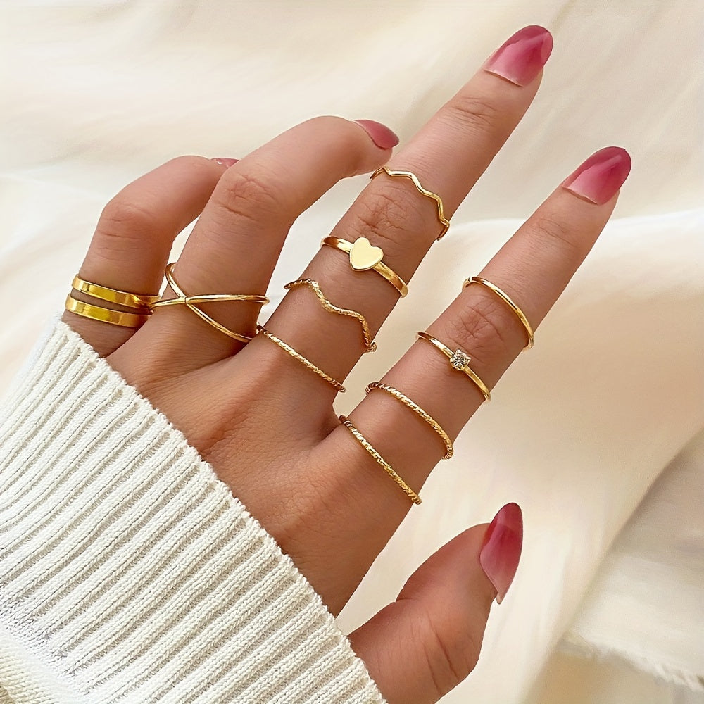Geometric Ring Set Inlaid Rhinestone Hip Hop Finger Jewelry