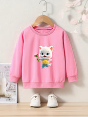 Cute Cat Print Girls Pullover Sweatshirt for Fall Winter