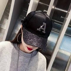 Glitter A Patch Baseball Cap Solid Y2K Sun Hats Hip Hop Dad Hat
