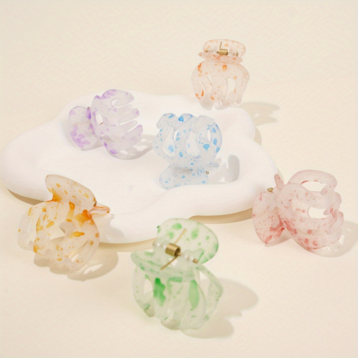 6pcs Transparent Dotted Hair Claw Mini Shark Claw Clip Hair Accessories