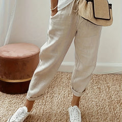  Solid Drawstring Elastic Waist Trousers