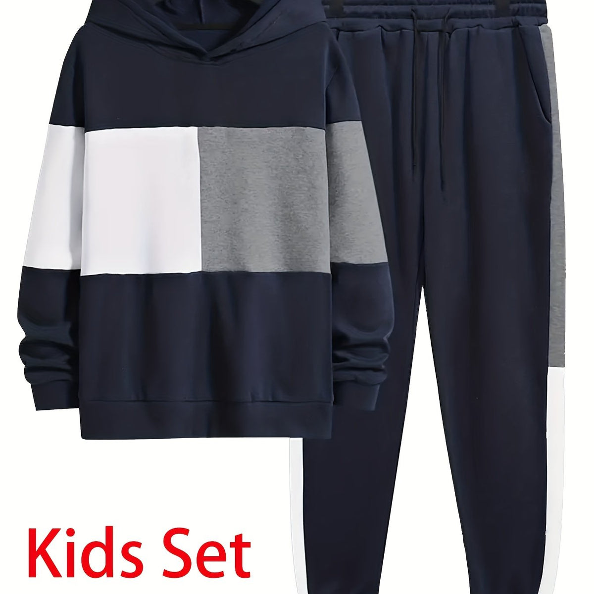 Boy's 2pcs Block Hoodie & Sweatpants Set Spring Fall Casual Outfits