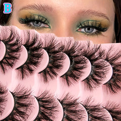 7 Pairs Fluffy Volumized Faux Mink Eyelashes - Cat Eye Look, 17mm