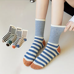 5 Pairs Striped Print Mid Tube Socks Women's Stockings