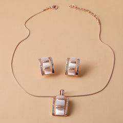 Opal Necklace & Earrings Set Rhinestone Gemstone Jewelry