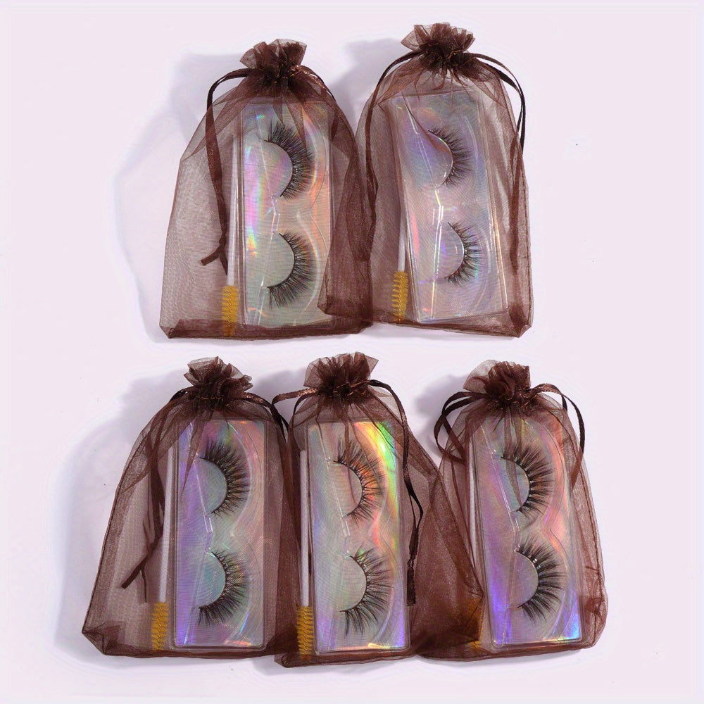 5 Pairs Natural Thick False Eyelashes C Curling with Brushes & Bag