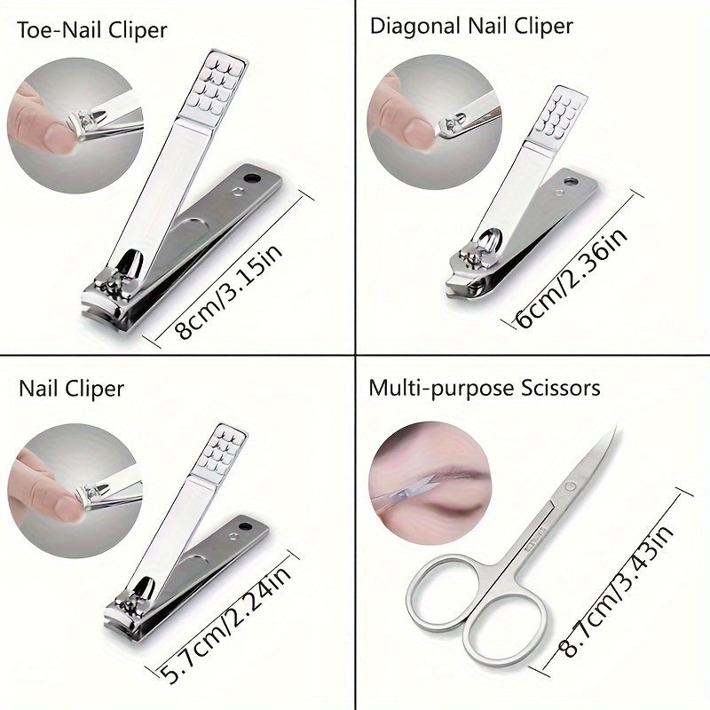 12Pcs Manicure Set Stainless Steel Nail Clippers Pedicure Kit