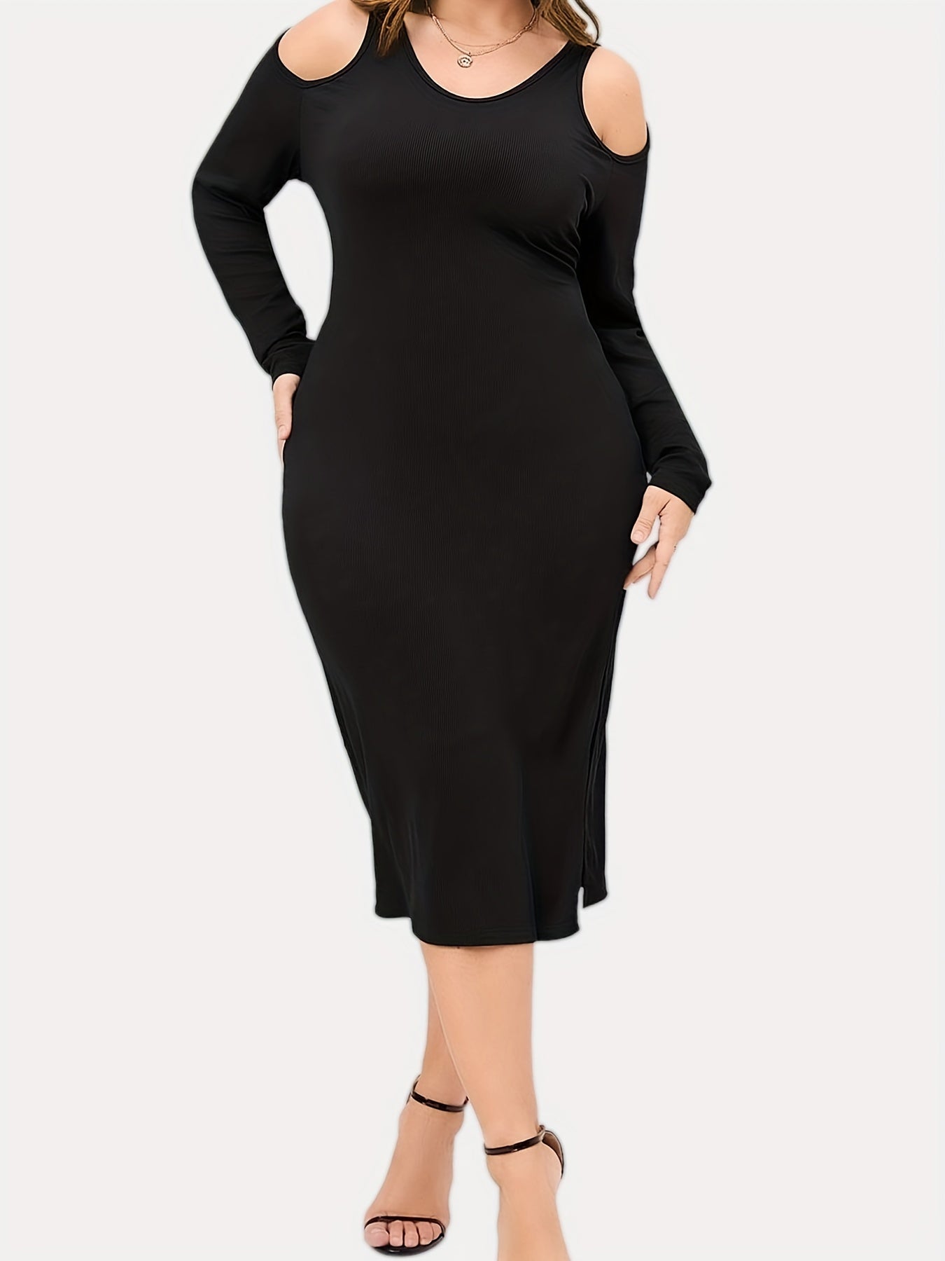  Cut Out Bodycon Midi Dress Knit Slim Fit