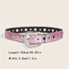 Pink Glitter Y2K PU Belt Hip Hop Jeans Pants Belt Sequin Sparkling