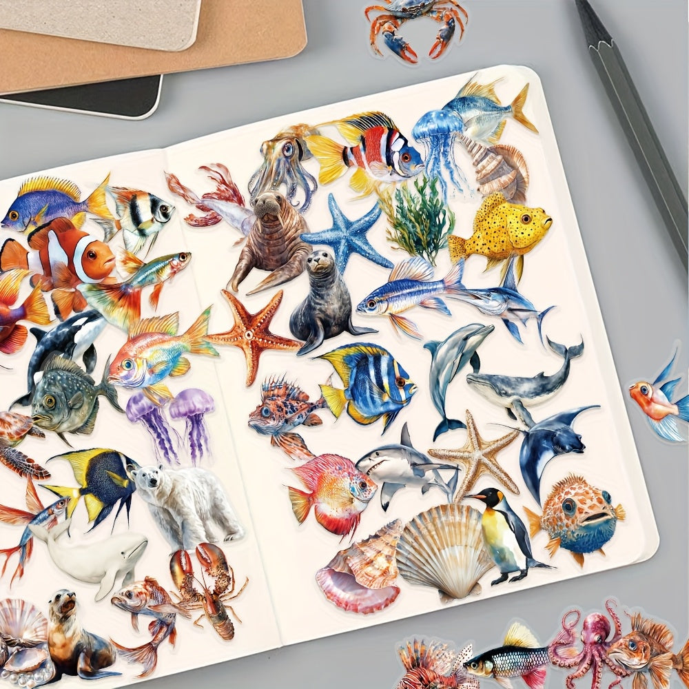 100pcs Ocean Creatures Stickers Colorful Fish Shells Coral