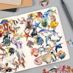 100pcs Ocean Creatures Stickers Colorful Fish Shells Coral
