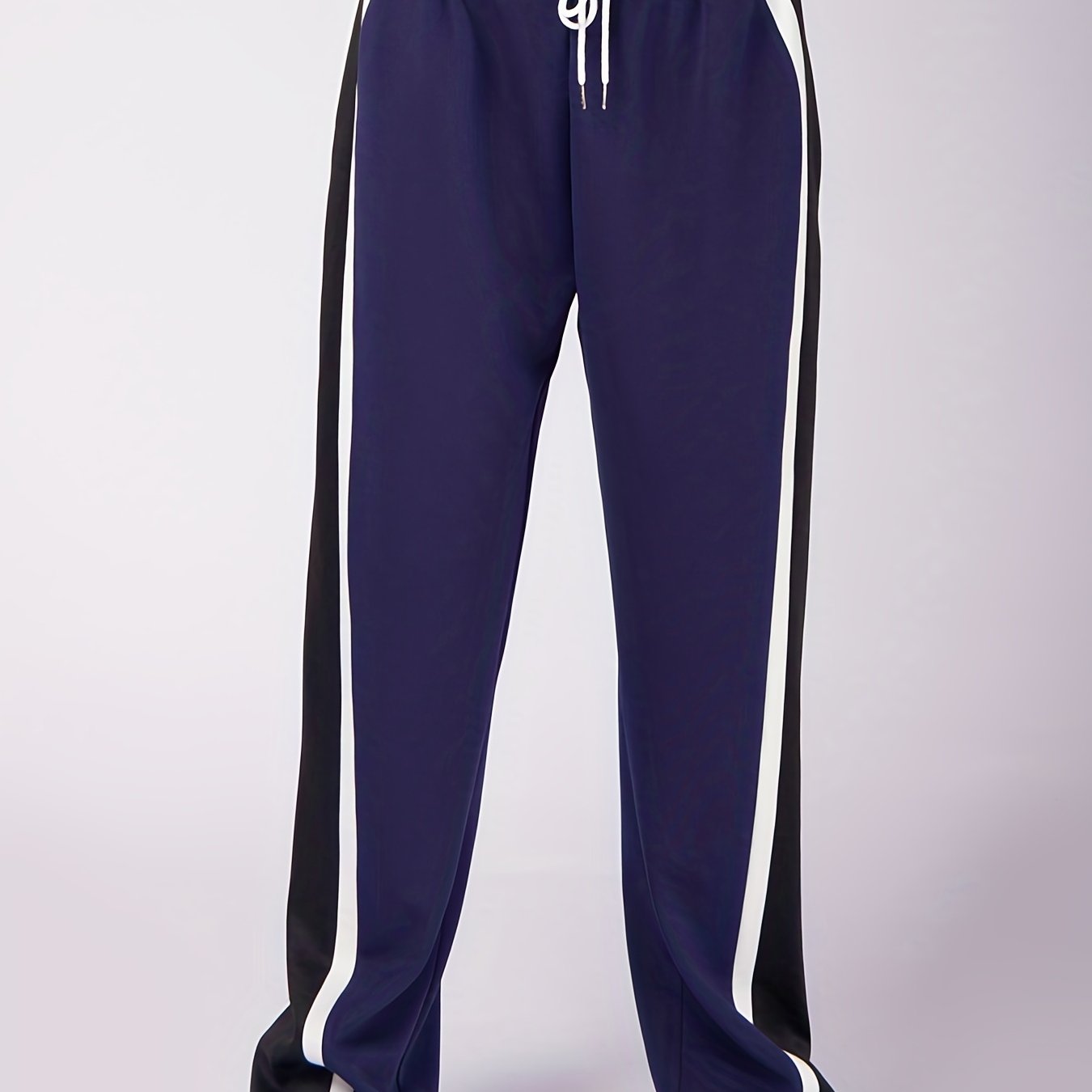  Stripe Print Elastic Drawstring High Rise Wide Leg Pants