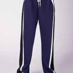  Stripe Print Elastic Drawstring High Rise Wide Leg Pants