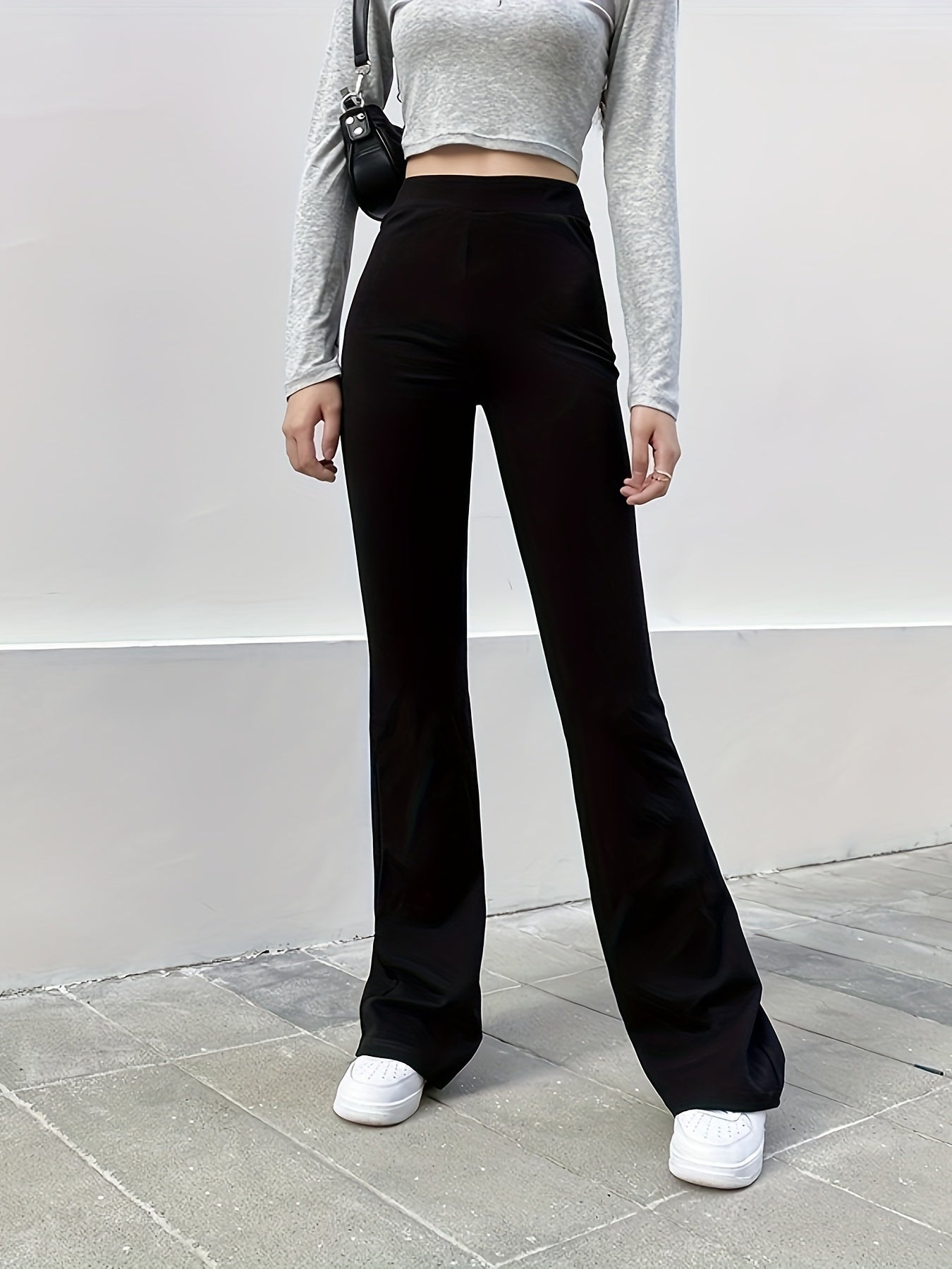  Flared Leg Trousers High Rise Medium Stretch