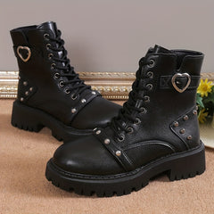 Women's Studded Platform Boots Chunky Heel Combat Shoes