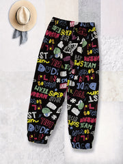Girls Floral Elastic Waist Pants Thin Loose Trousers