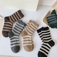 5 Pairs Striped Crew Socks Comfy & Breathable Women's Stockings