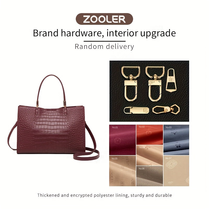 ZOOLER Crocodile Pattern Leather Handbag Large Capacity Tote