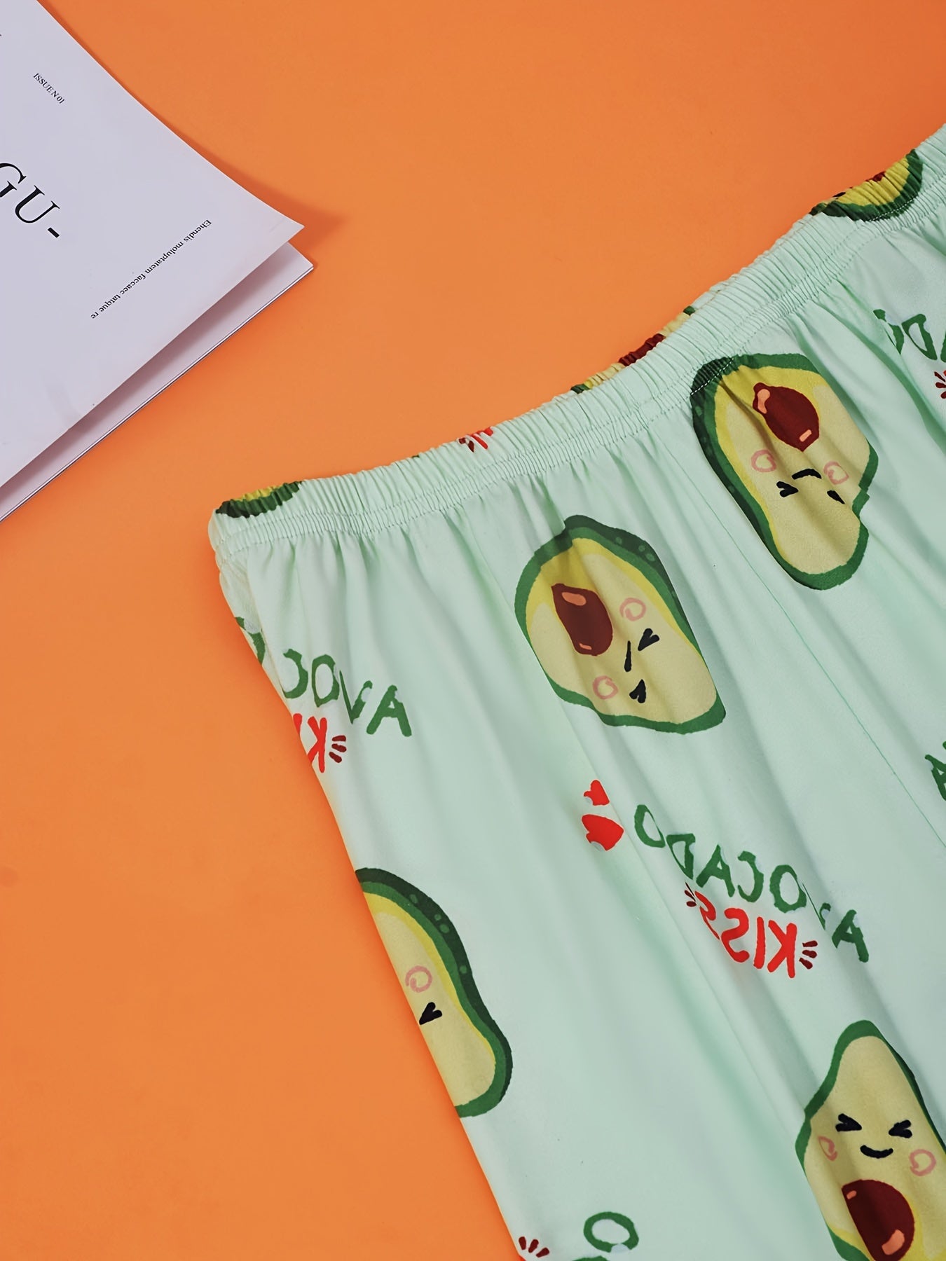 Avocado Print Pajama Set Short Sleeve Crew Neck Top & Elastic Waistband Pants