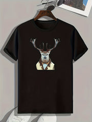 Deer Print Men's Graphic T-shirt for Summer