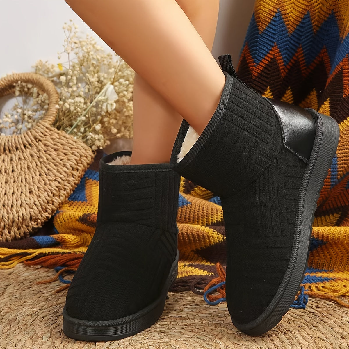 Fur Lined Thermal Winter Snow Boots Slip On Non Slip Snow Shoes