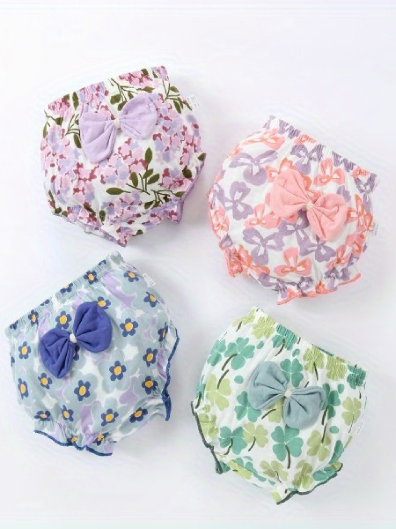 4pk Girls Triangle Panties Floral Print Elastic Waist Underwear Kids Clothes
