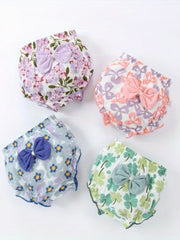 4pk Girls Triangle Panties Floral Print Elastic Waist Underwear Kids Clothes