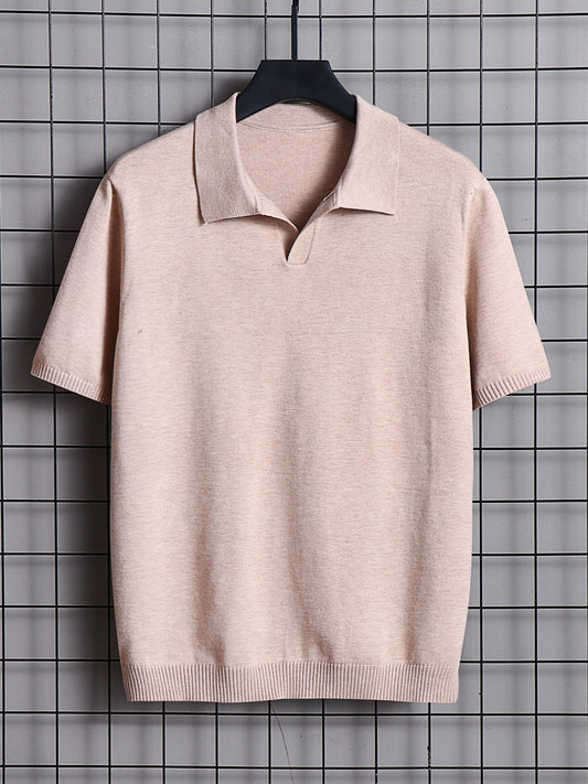 Men's Solid Lapel Polo Short Sleeve Shirt