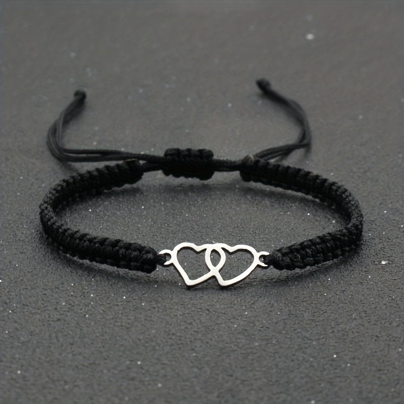 Adjustable Rope Bracelet Stainless Steel Love Heart Bracelet