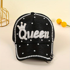 Queen Patch Baseball Cap Faux Pearl Decor Sun Hat Lightweight