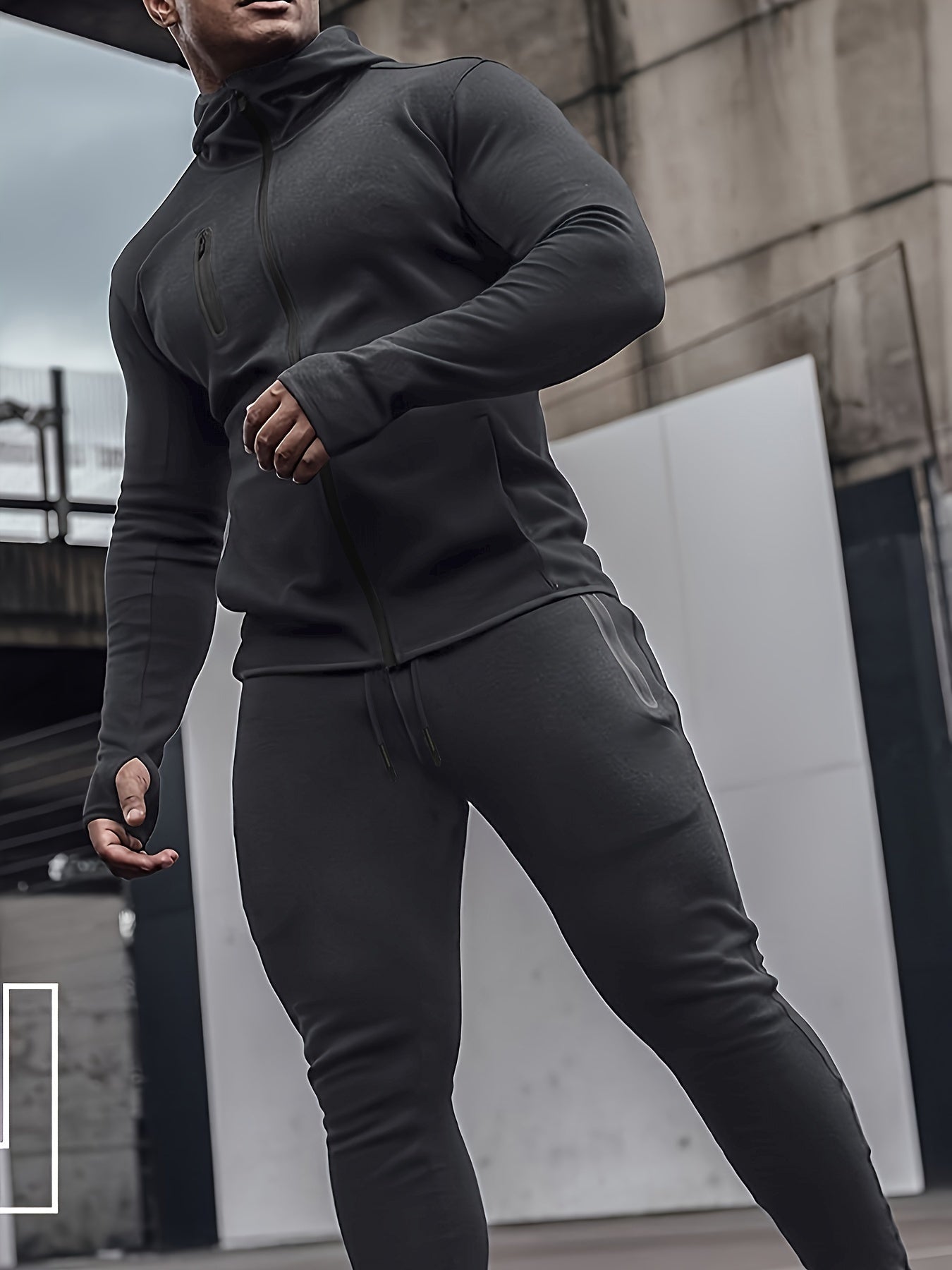 Men's 2 Piece Hooded Jacket & Drawstring Slim Sweatpants Set