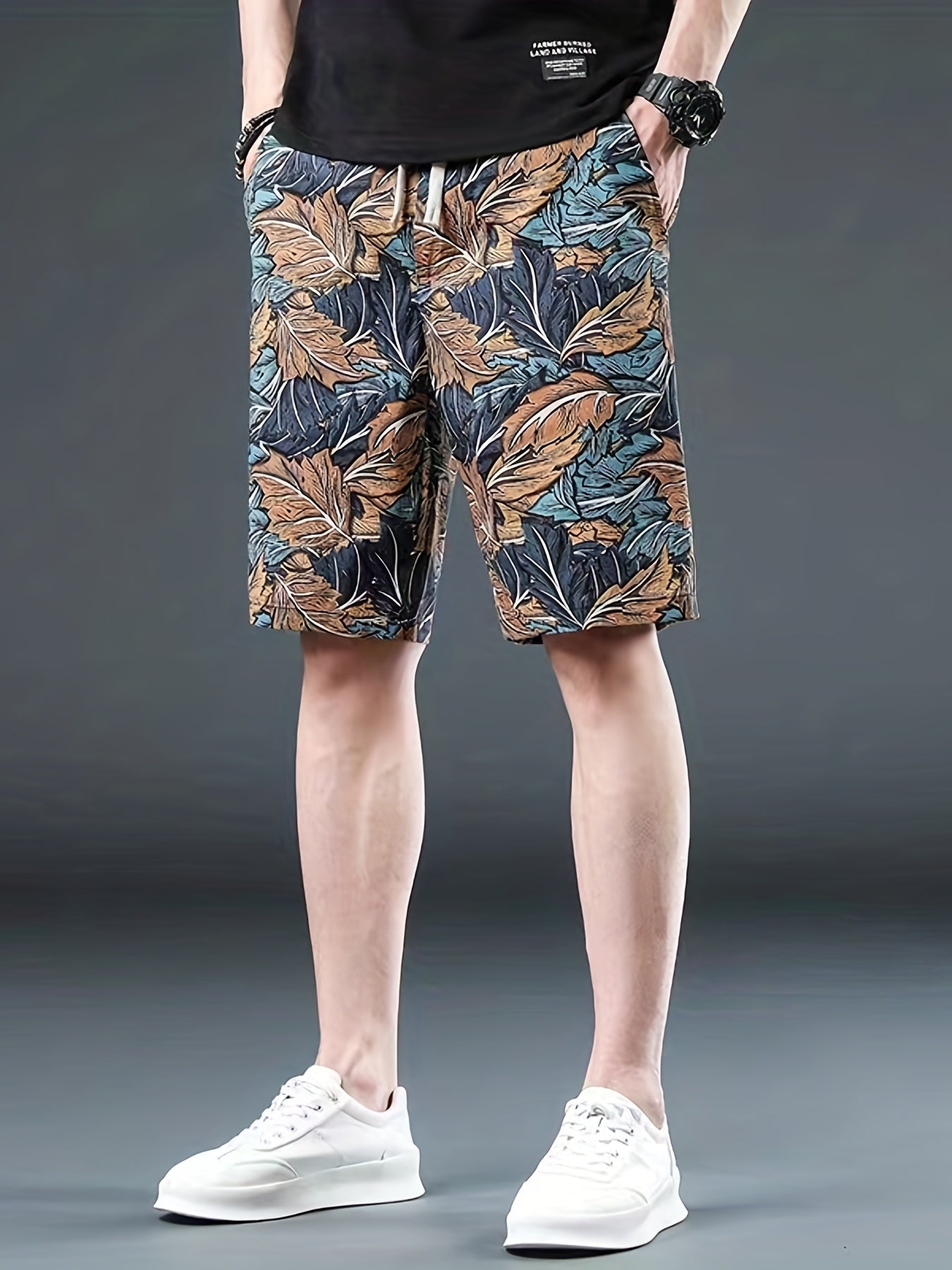 Leaves Print Shorts Casual Summer Pool Beach Shorts Men's Lounge Shorts