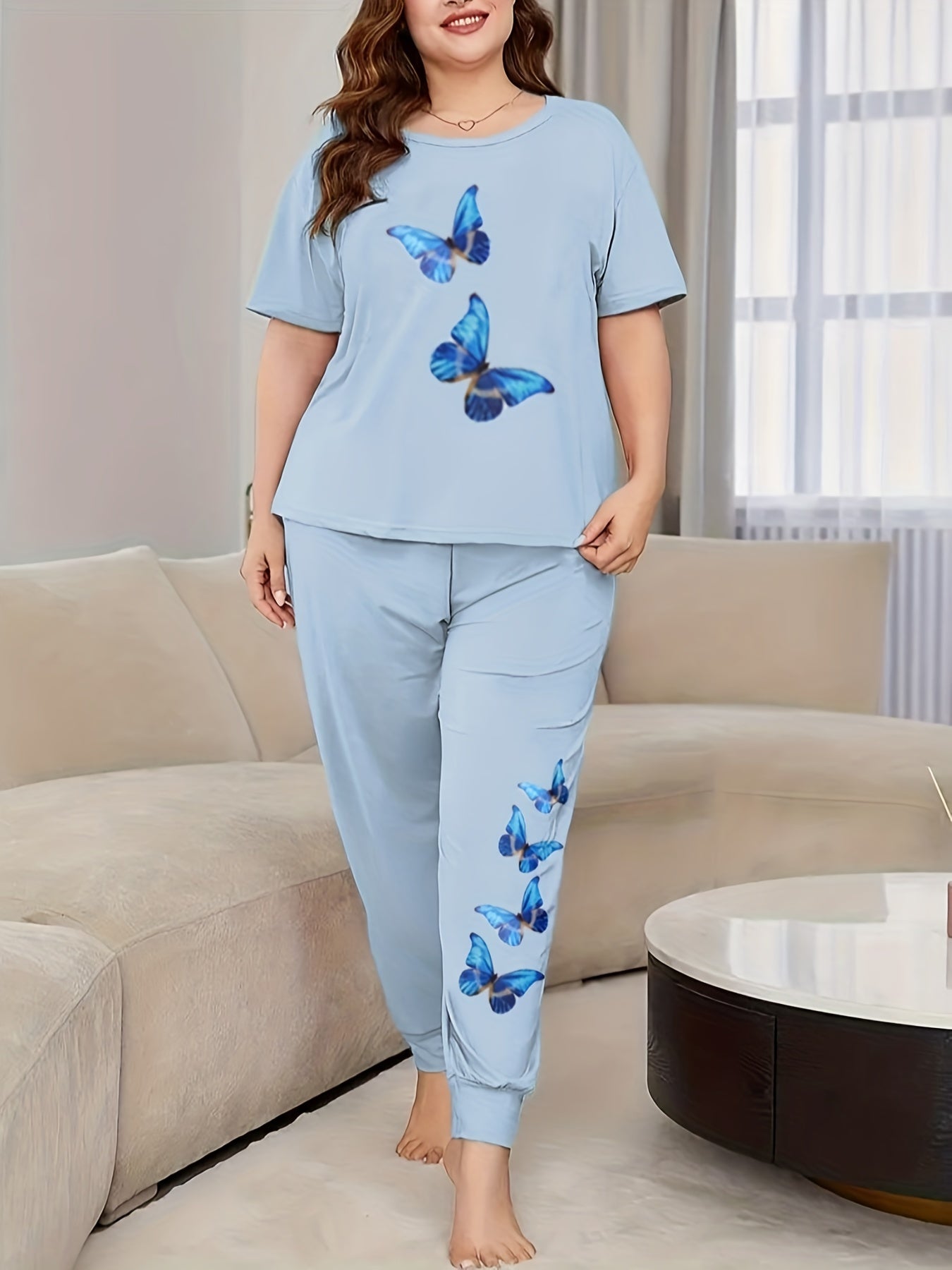  Butterfly Print Tee & Joggers Lounge Set