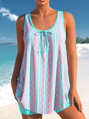  Modest Tankini Set Women's Plus Geo & Striped Print