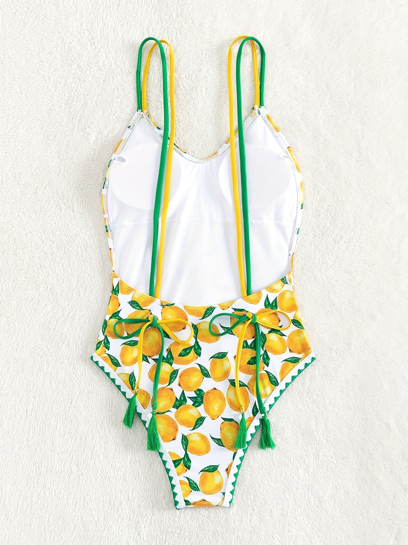 Lemon Print Tassel Decor Scoop Neck One Piece Swimsuit