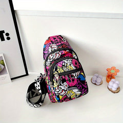 Colorful Graffiti Print Sling Mini Bag Ghost Skull Pattern for Halloween