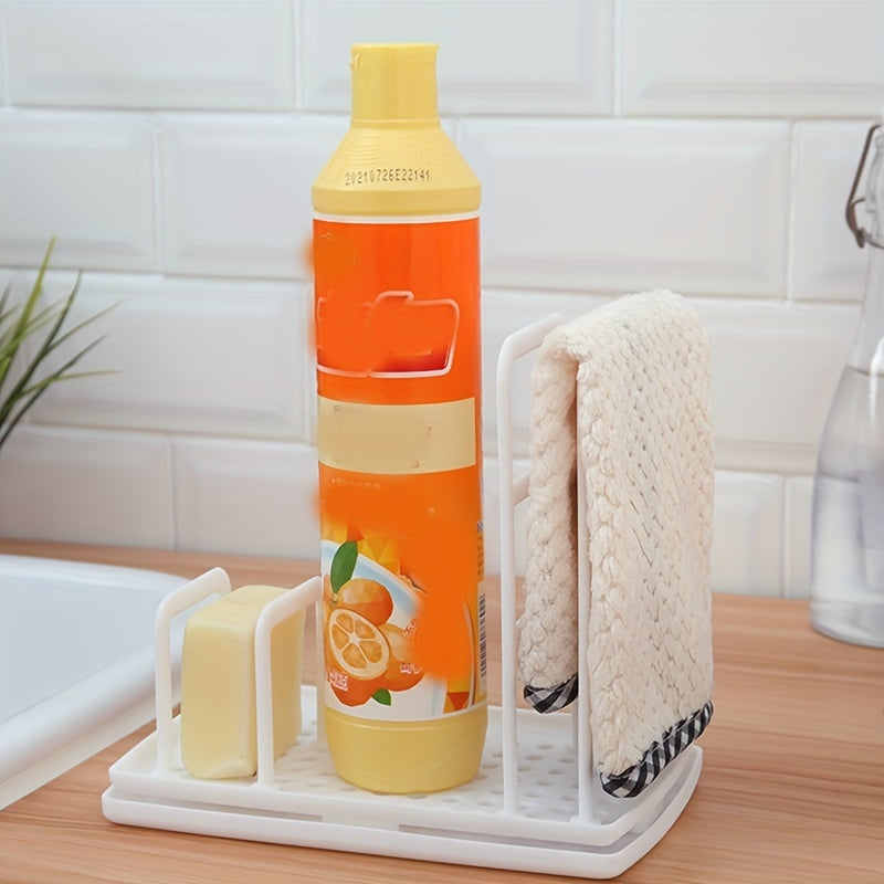 Sink Organizer with Drain Pan for Soap Sponge Brush Bottles Dishcloth