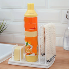 Sink Organizer with Drain Pan for Soap Sponge Brush Bottles Dishcloth