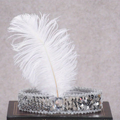 Faux Feather Fascinator Headband Flapper Sequin Headdress Costume Head Band