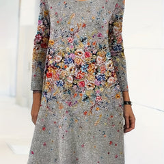  Casual Floral Print Long Sleeve Stretch Dress