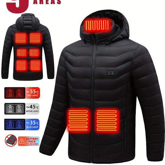 Men's Heated Hooded Jacket Lightweight Thermal Coat for Outdoor Activities