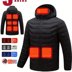 Men's Heated Hooded Jacket Lightweight Thermal Coat for Outdoor Activities