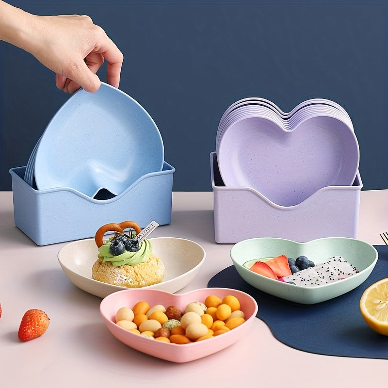 5pcs Heart Shaped Serving Tray Fruit Plate Snack Plate Kitchen Supplies