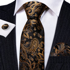 Barry Wang Men's Paisley Jacquard Tie Pocket Square Cufflinks Set