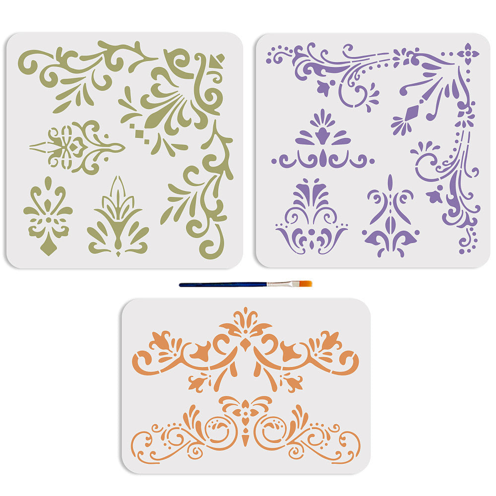 Retro Corner Painting Stencils Set with Paint Brush