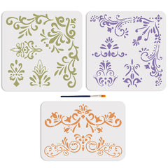 Retro Corner Painting Stencils Set with Paint Brush